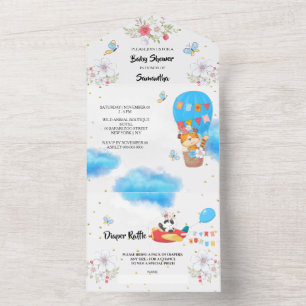 Safari pilot animals hot air balloon jungle party all in one invitation