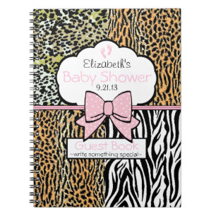 Safari Pink Baby Shower Guest Book- Notebook