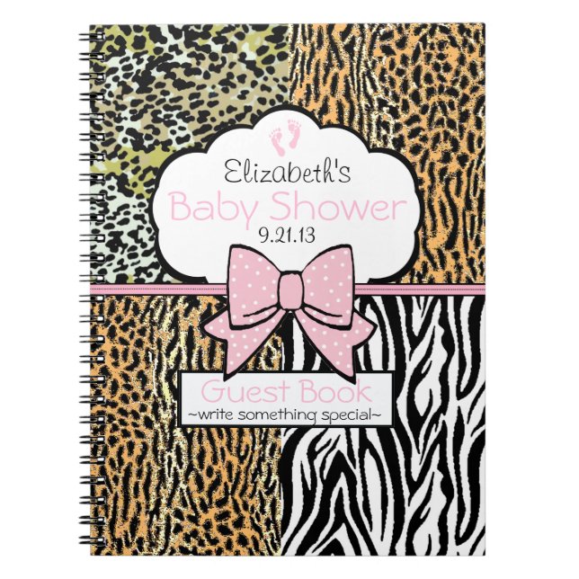 Safari Pink Baby Shower Guest Book- Notebook (Front)