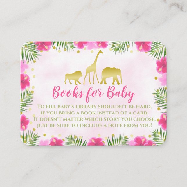 Safari Pink Gold Baby Shower Bring a Book for Baby Place Card (Front)