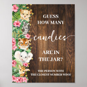 Safari Pink Rustic How many Candies Shower Game Poster