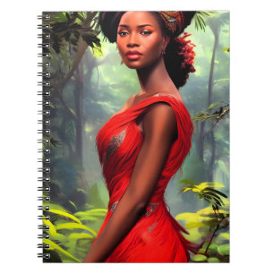 Safari Queen: Majestic African Woman Red Feathers Notebook