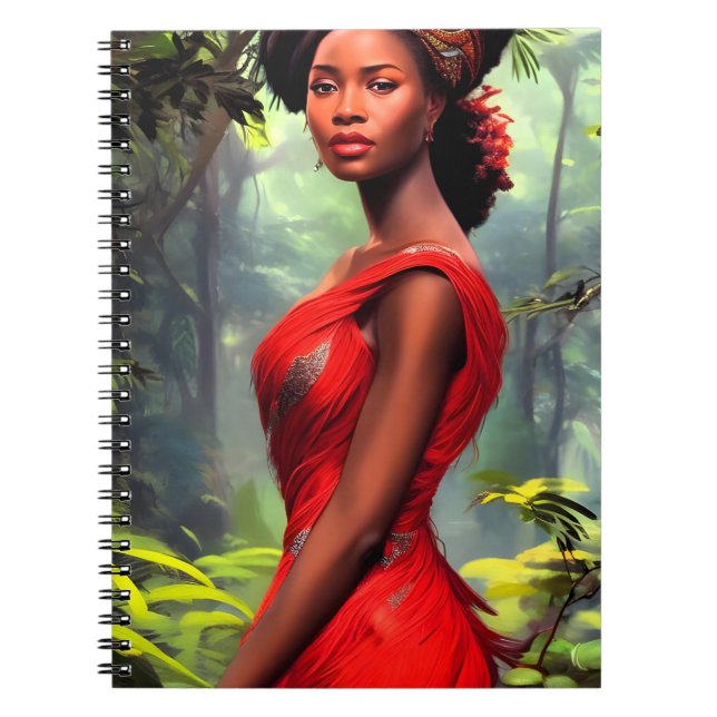 Safari Queen: Majestic African Woman Red Feathers Notebook (Front)