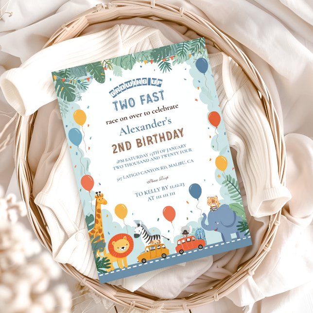 Safari Race Car 2nd Birthday Invitation (Creator Uploaded)