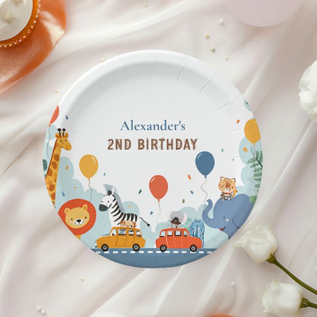 Safari Race Car 2nd Birthday Paper Plate (Creator Uploaded)