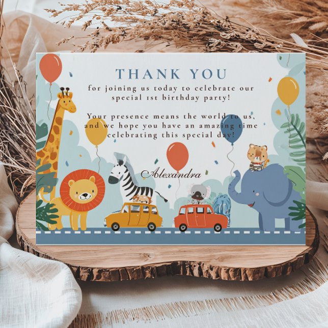 Safari Race Car 2nd Birthday Thank You Card (Creator Uploaded)