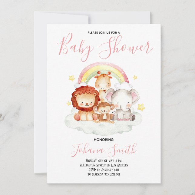 Safari Rainbow Cute Baby Shower Invitation (Front)