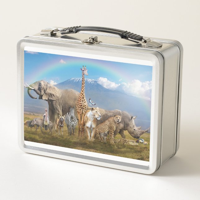 Safari Rainbow Wildlife Metal Lunchbox (Carry your lunch with a touch of the wild!)