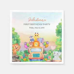 Safari Ride Theme Wild One Boy 1st Birthday Napkin