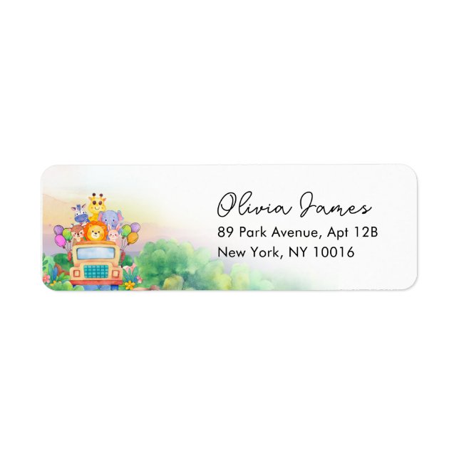 Safari Ride with Greenery 1st Birthday  Return Address Label (Front)