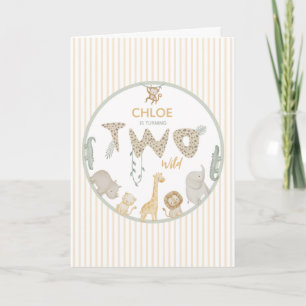 Safari Sage Green and Yellow Two Wild 2nd Birthday Card