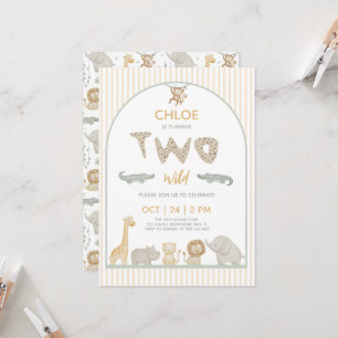 Safari Sage Green and Yellow Two Wild 2nd Birthday Invitation