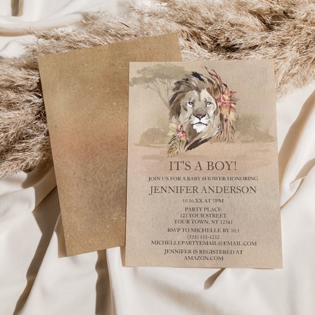 Safari Sahara Savanna Lion Baby Shower Invitation (Creator Uploaded)
