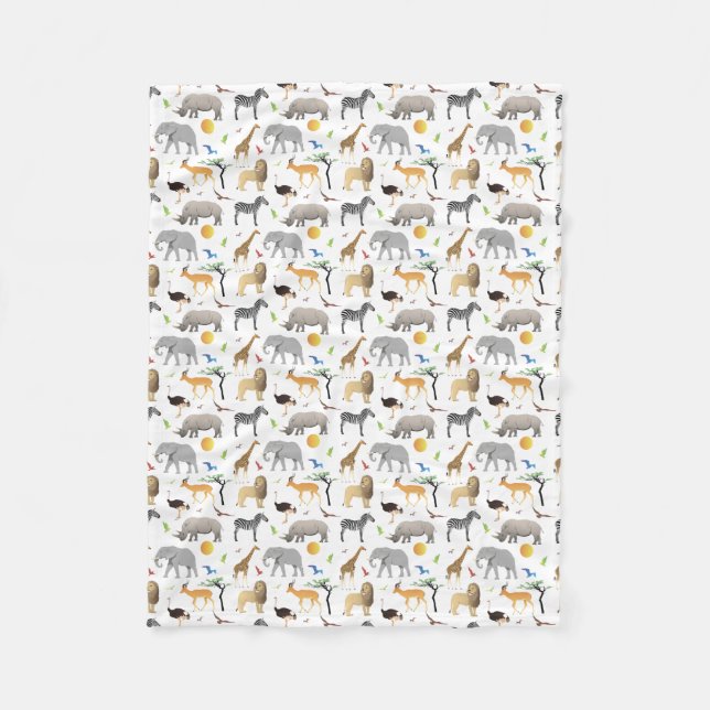 Safari Savanna Multiple Animals Fleece Blanket (Front)