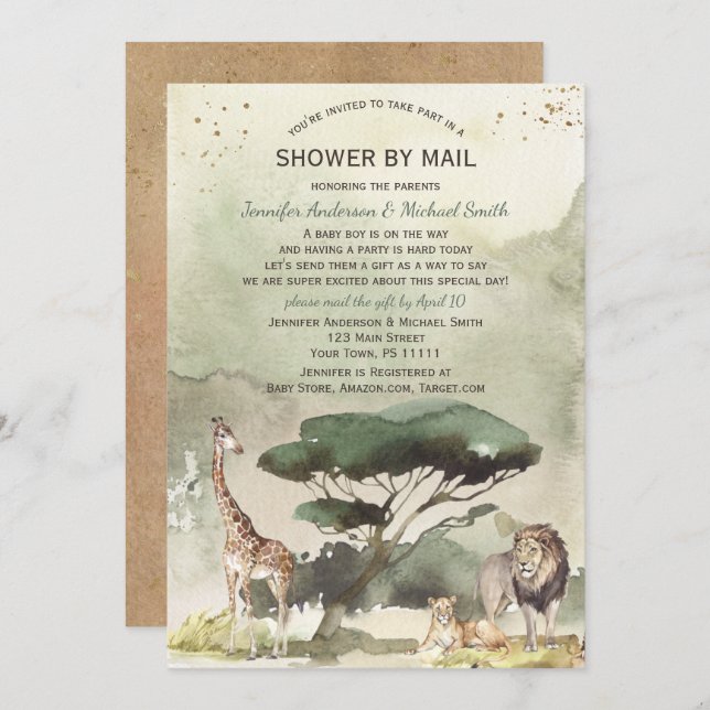 Safari Savanna Sahara Animals Baby Shower by Mail Invitation (Front/Back)