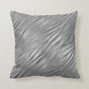 Safari Silver Grey Zebra Animal Glass Metallic Cushion