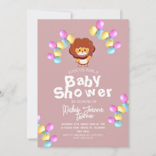 Safari Simple Cute  balloons lion Baby Shower Invitation