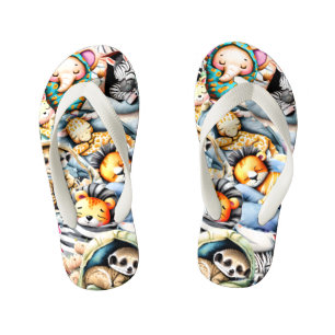 Safari sleeping wild animals jungle boys girls kid's thongs