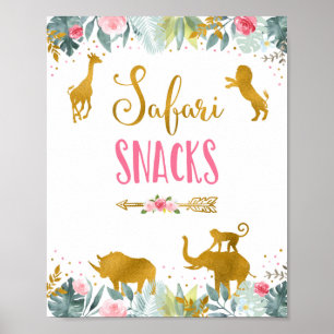 Safari Snacks Pink Gold Greenery Birthday Sign