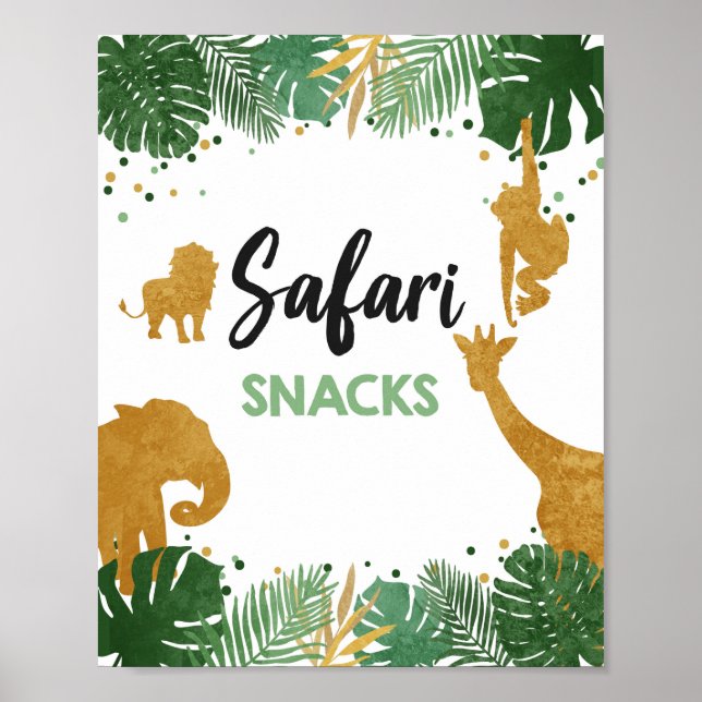 Safari Snacks Wild Animals Gold Birthday Party Poster (Front)