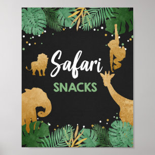 Safari Snacks Wild Animals Gold Birthday Party Poster