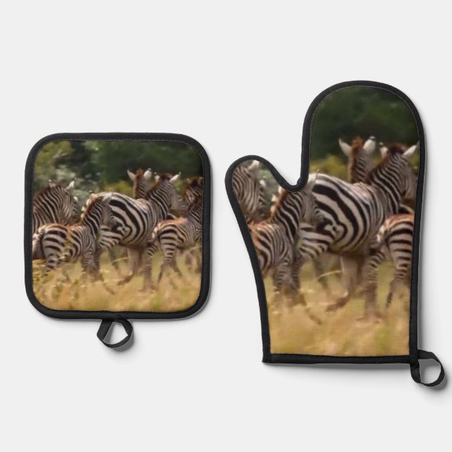 Safari Soirée: Zebra Themed Savanna Splendour Oven Mitt & Pot Holder Set (Front)