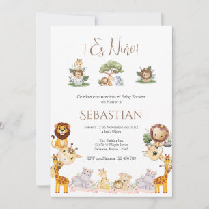 Safari Spanish Baby Shower Boy invitation