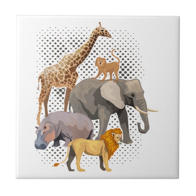 Safari Squad African Safari Animals Funny Zoo Anim Ceramic Tile (Front)