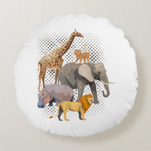 Safari Squad African Safari Animals Funny Zoo Anim Round Cushion