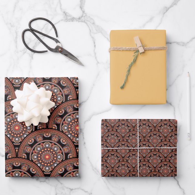 Safari Sunset Bohemian Star Fall Mandala Art Deco Wrapping Paper Sheet (Front)