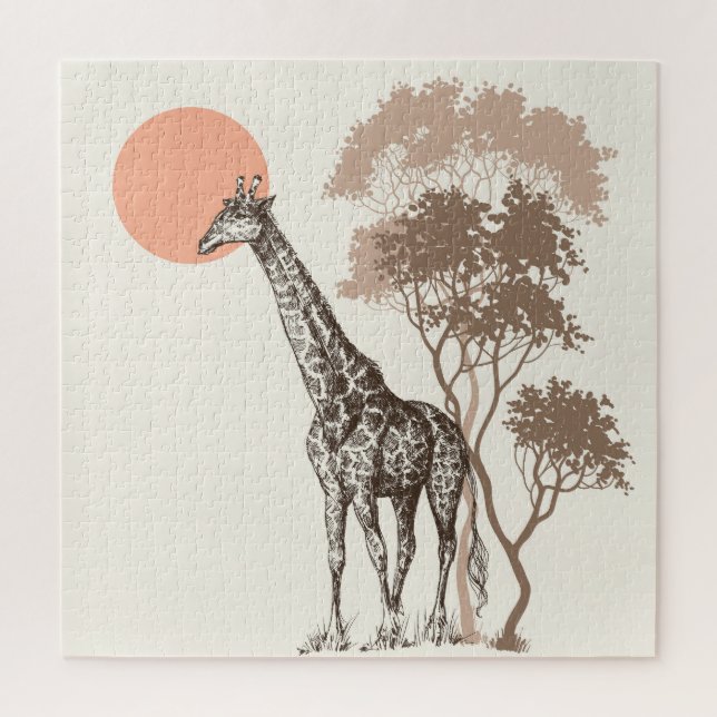 Safari Sunset Giraffe Nature Scenery Jigsaw Puzzle (Vertical)