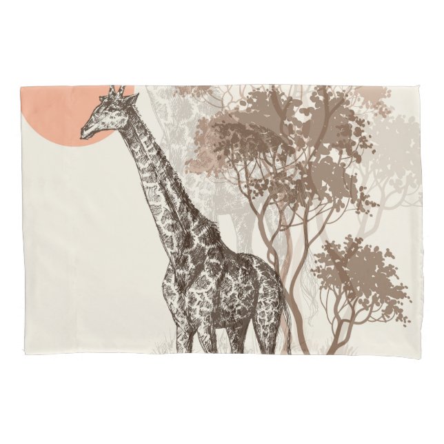 Safari Sunset Giraffe Nature Scenery Pillowcase (Front)