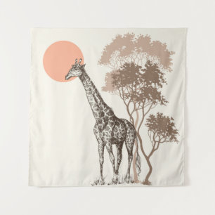 Safari Sunset Giraffe Nature Scenery Tapestry