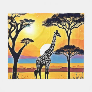 Safari Sunset: Giraffe's Embrace Fleece Blanket