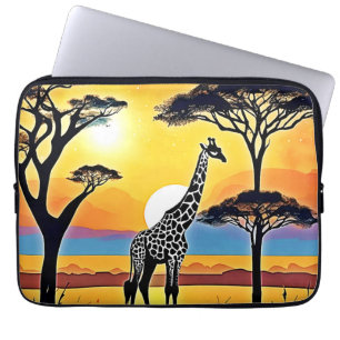 Safari Sunset: Giraffe's Embrace Laptop Sleeve