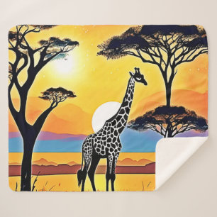 Safari Sunset: Giraffe's Embrace Sherpa Blanket