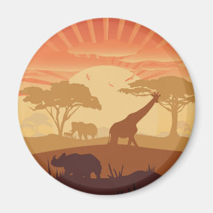 Safari Sunset Wildlife Silhouette Nature Art Magnet
