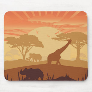 Safari Sunset Wildlife Silhouette Nature Desk Mouse Pad