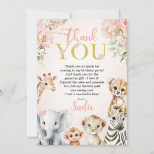 Safari Sweet Girl Floral Birthday Thank You Card