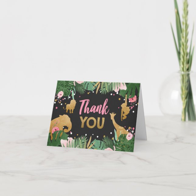 Safari Thank you card Wild One Jungle Animals Girl (Front)