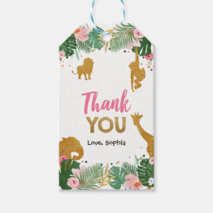 Safari Thank You Favour Tag Jungle Animals Girl