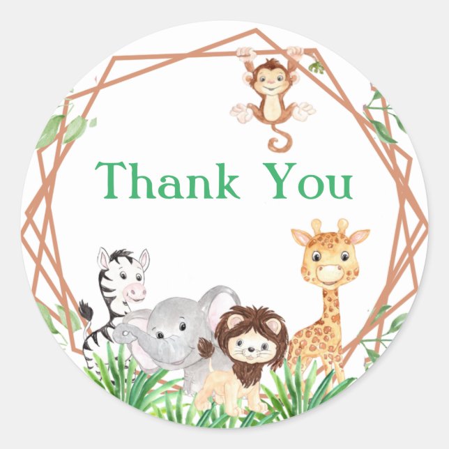 Safari Thank You, Jungle Birthday, Shower Classic Round Sticker (Front)