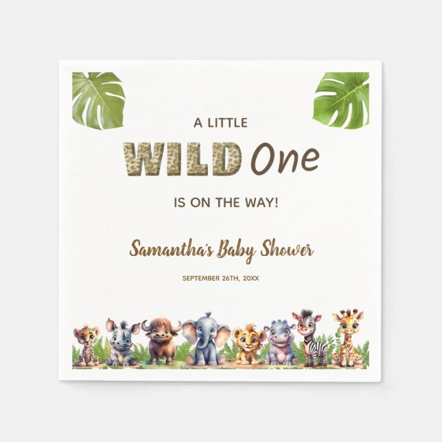Safari Theme A Little Wild One Baby Shower  Napkin (Front)