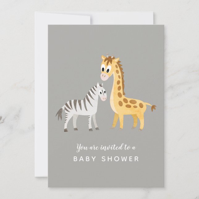 Safari Theme Baby Shower Zebra and Giraffe Invitation (Front)