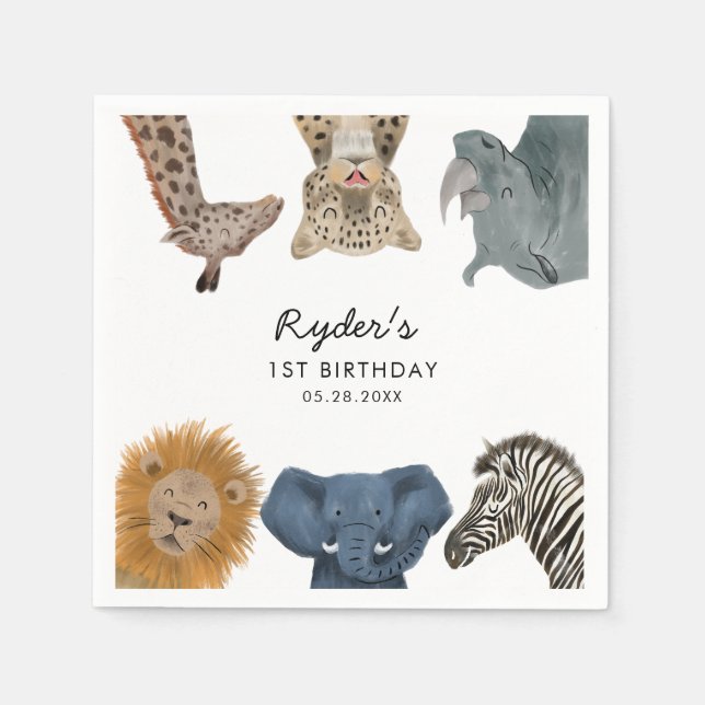 Safari Theme Birthday Party Kids Napkin (Front)