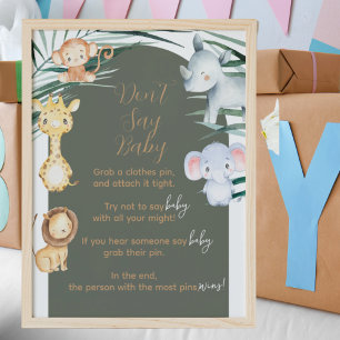 Safari Theme Don't Say Baby Shower Game Sign