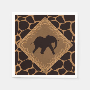 Safari Theme Elephant Over Giraffe Print Napkin