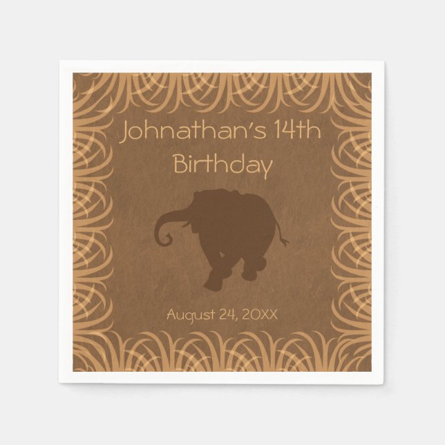 Safari Theme Elephant Personalised Napkin (Front)