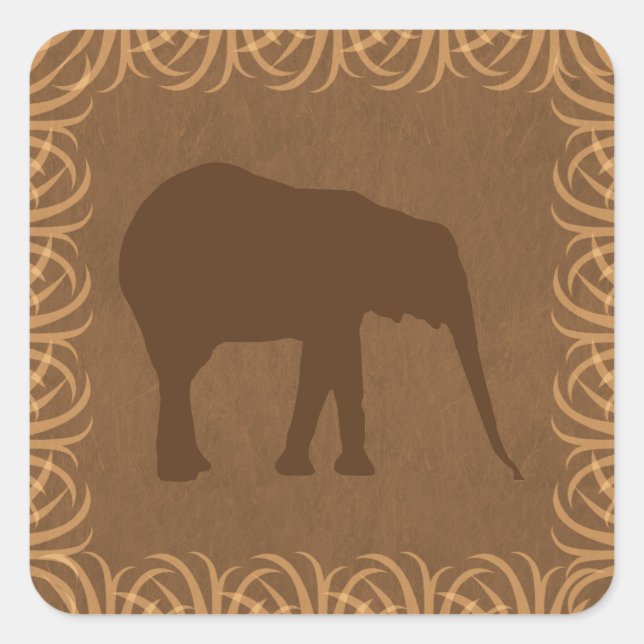 Safari Theme Elephant Silhouette Square Sticker (Front)