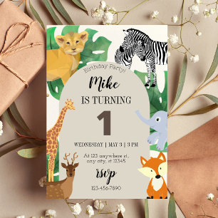 Safari Theme First Birthday Party Invitation